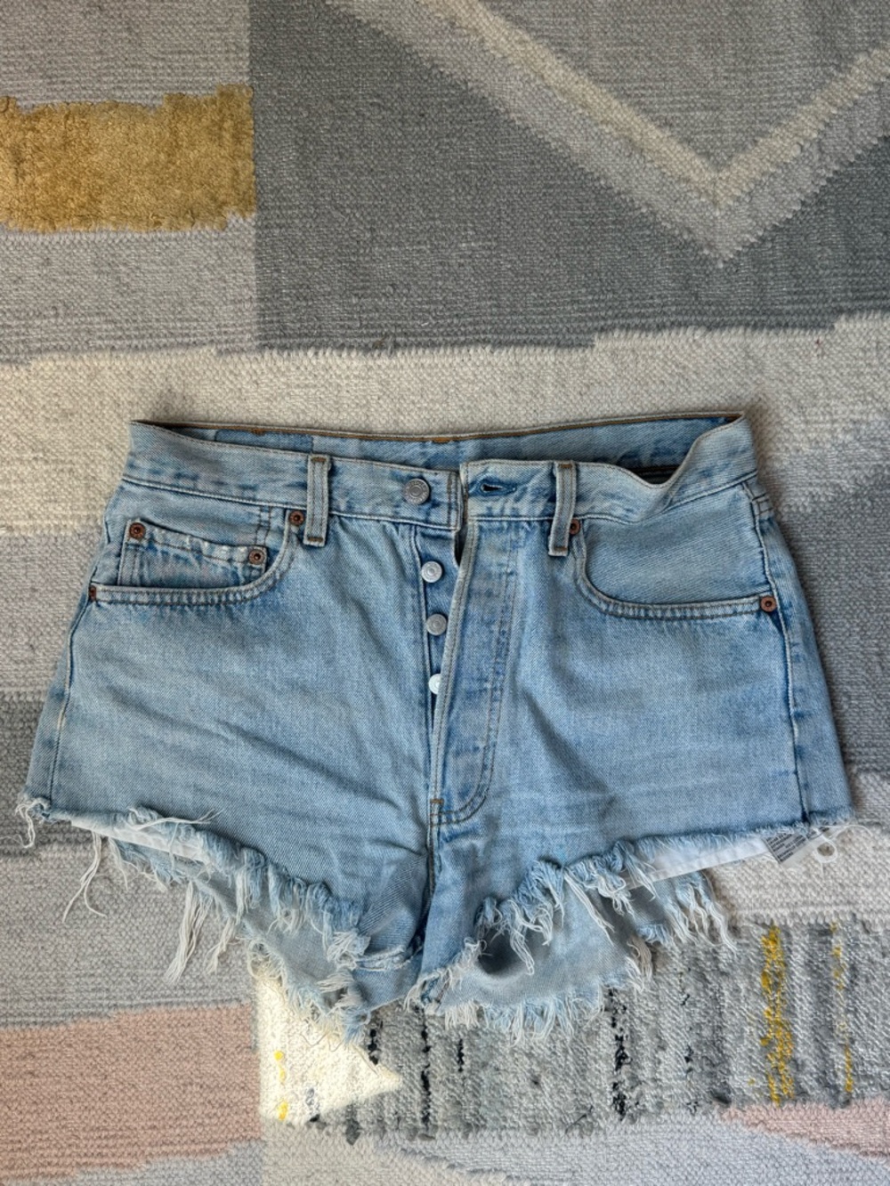 Levi's Light Blue High-Rise Distressed Denim Shorts